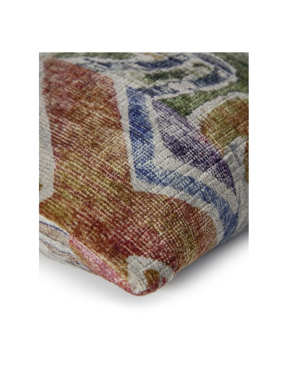 Fluwelen kussenhoes Cosima met gekleurd etno-patroon, 100% polyester fluweel, Wijnrood, multicolour, 40 x 40 cm