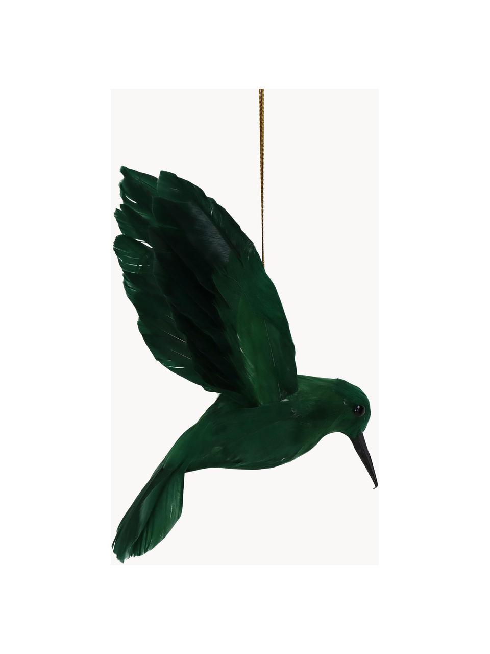 Ozdoby na stromeček Feather Bird, 2 ks, Peří, Tmavě zelená, Š 13 cm, V 15 cm