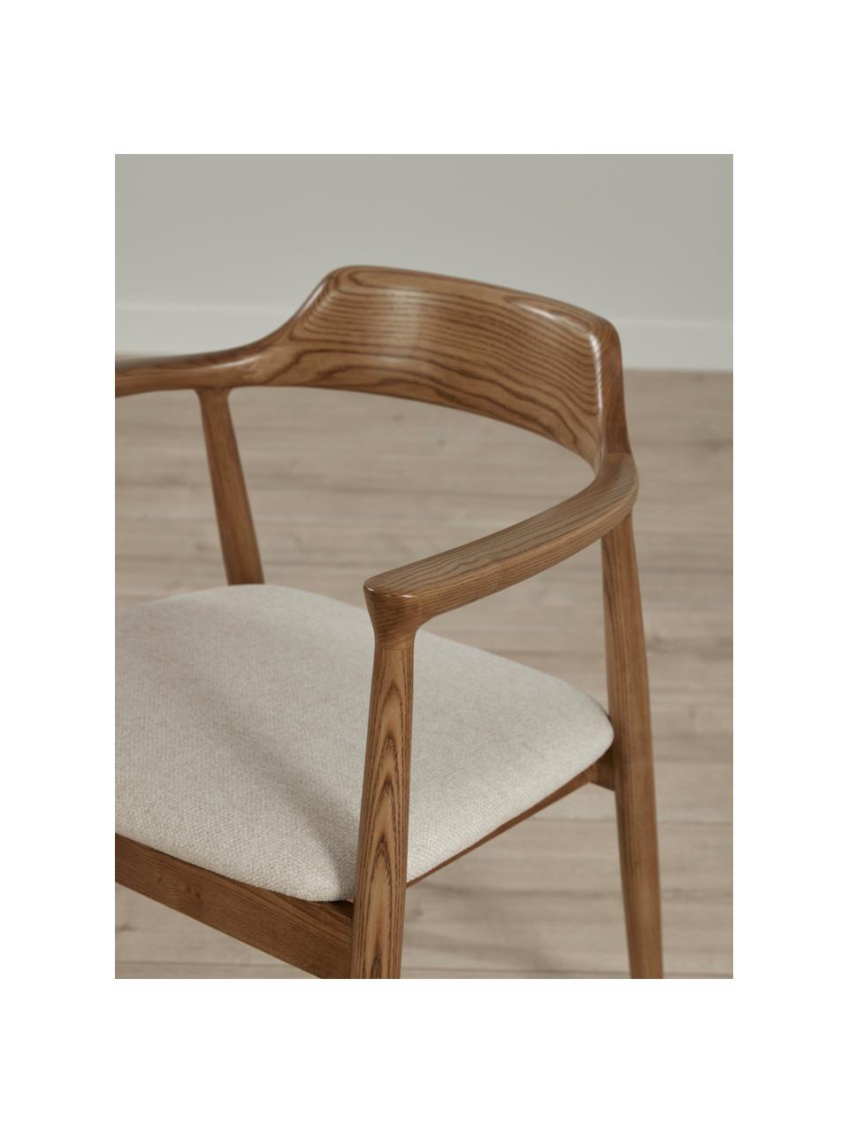 Sedia con braccioli in legno di frassino Alis, Seduta: 80 % poliestere, 20 % ray, Struttura: legno di frassino, Tessuto beige, legno di frassino, Larg. 59 x Alt. 78 cm