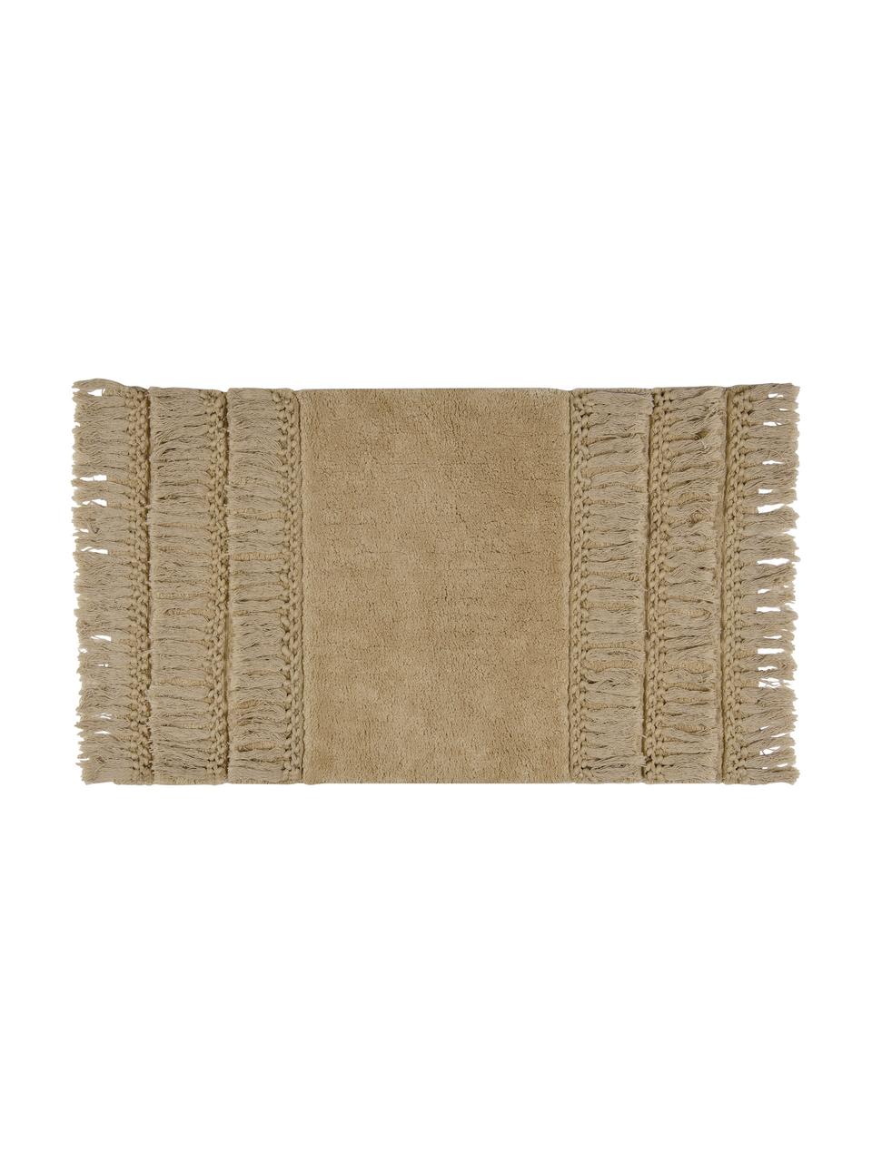 Alfombrilla de baño con flecos Ivana, Algodón, Beige, An 50 x L 80 cm