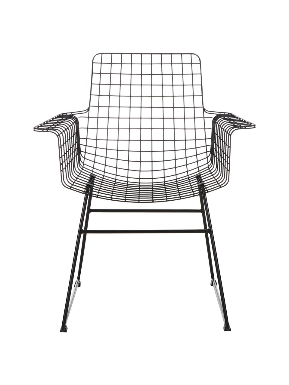 Chaise à accoudoirs en métal Wire, Métal, revêtement par poudre, Noir, larg. 72 x prof. 56 cm