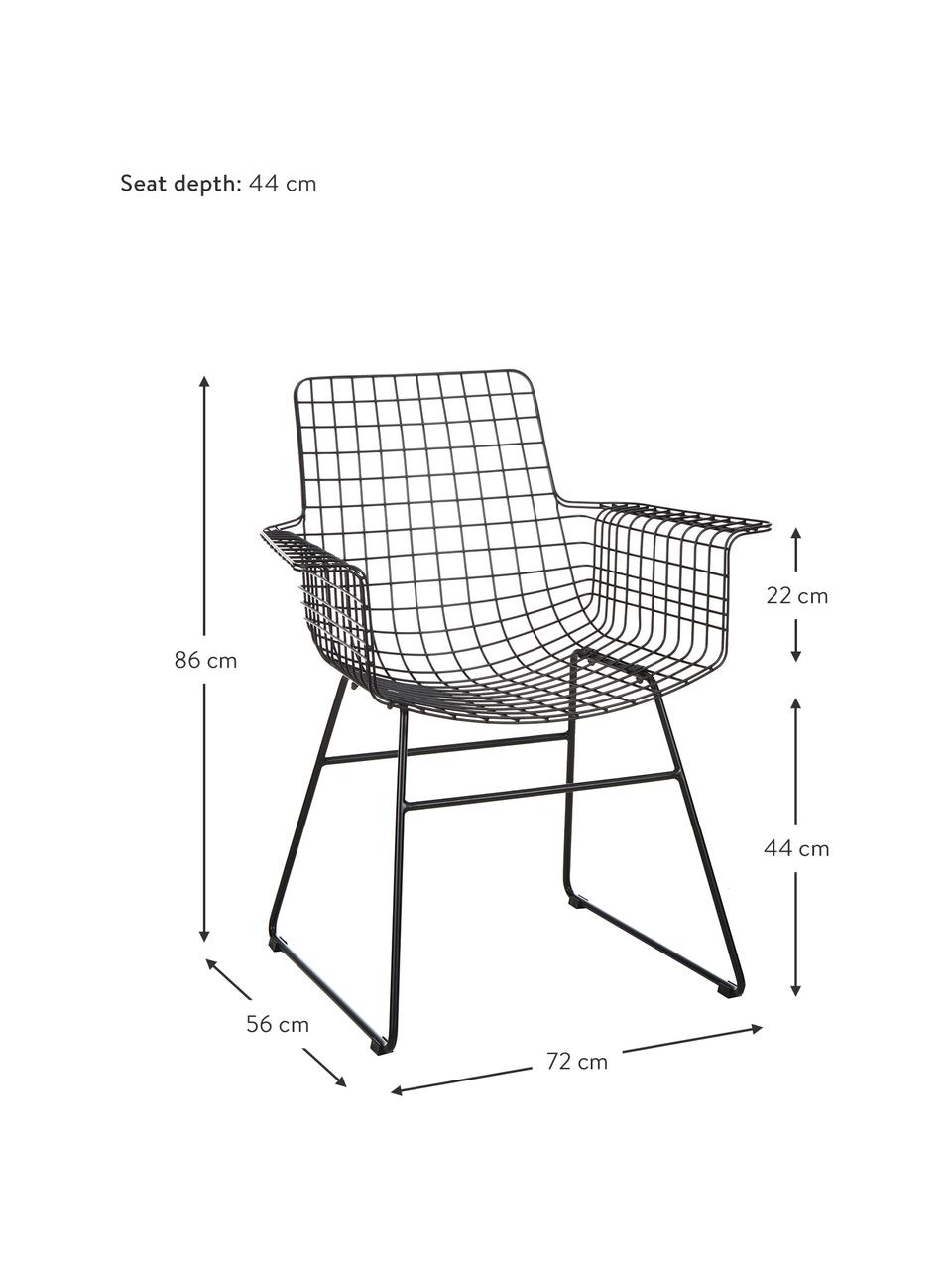 Chaise design métal Wire, Métal, revêtement par poudre, Noir, larg. 72 x prof. 56 cm