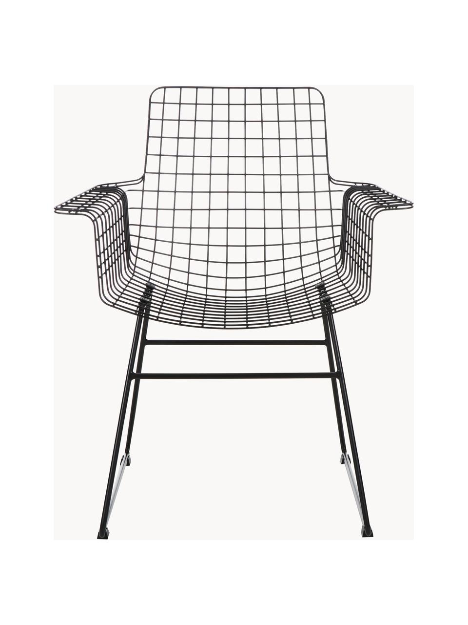 Chaise design en métal à accoudoirs Wire, Métal, revêtement par poudre, Noir, larg. 72 x prof. 56 cm