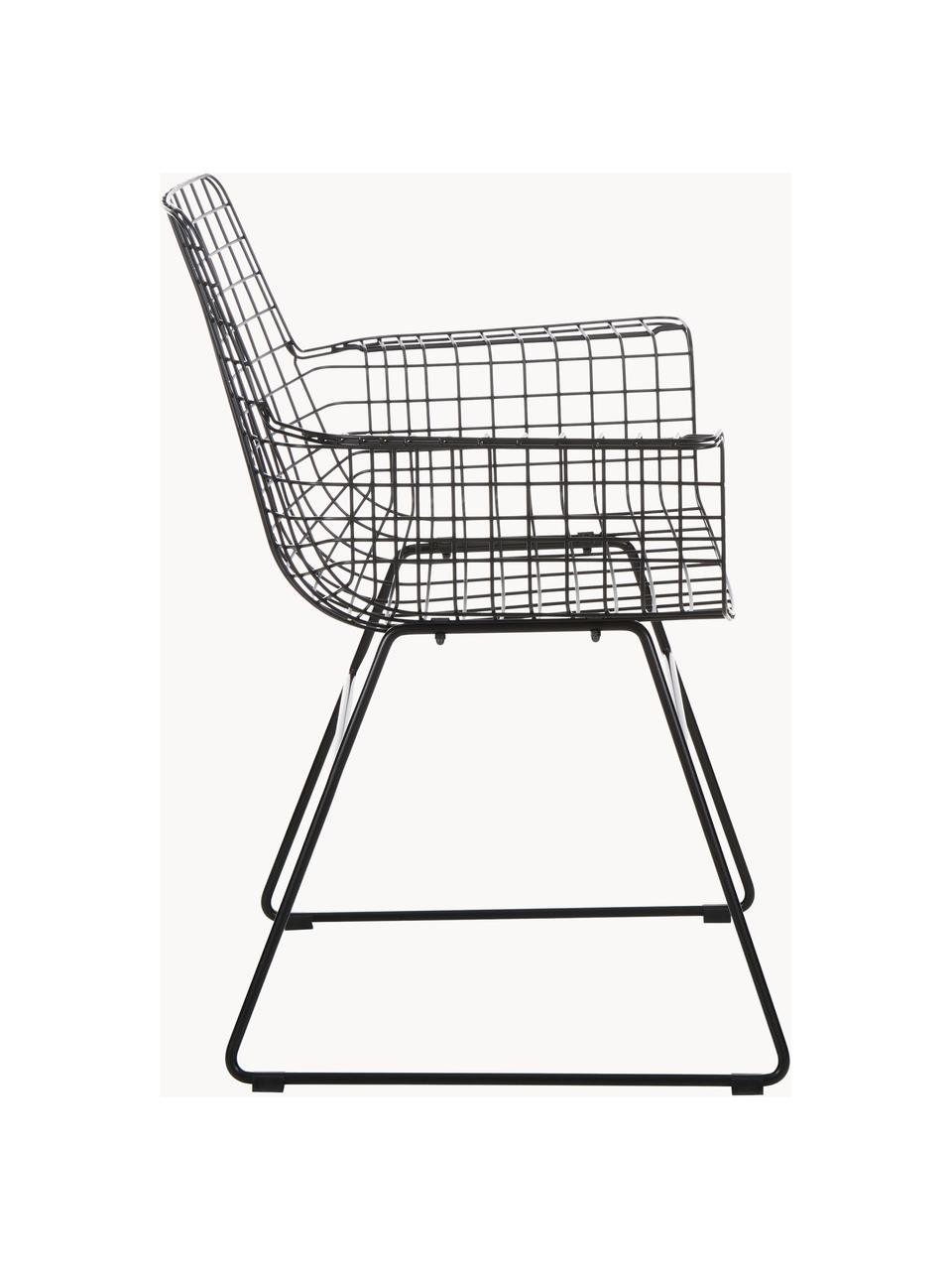 Kovová židle s područkami Wire, Kov s práškovým nástřikem, Černá, Š 72 cm, H 56 cm