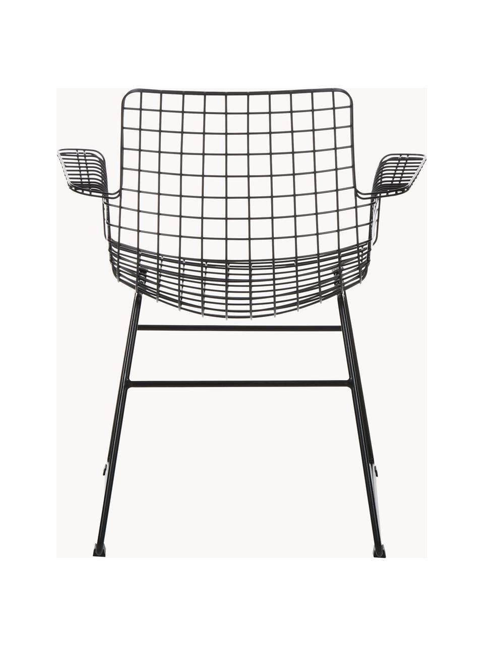 Silla con reposabrazos de metal Wire, Metal con pintado en polvo, Negro, An 72 x F 56 cm