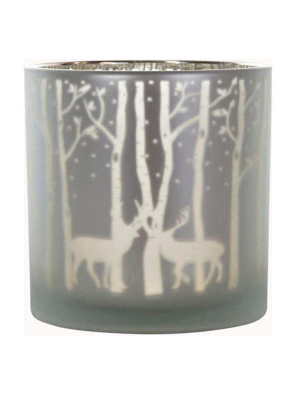 Kleines Windlicht Forest, Glas, Grau, Silberfarben, Ø 15 x H 15 cm