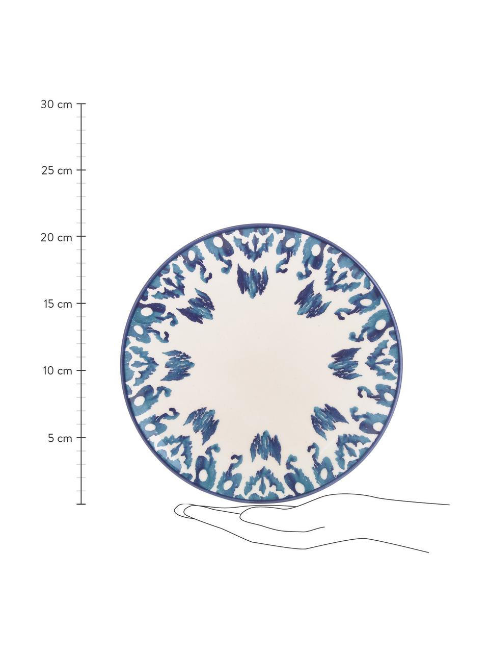 Ręcznie wykonany talerz śniadaniowy Ikat, 6 szt., Ceramika, Biały, niebieski, Ø 21 cm