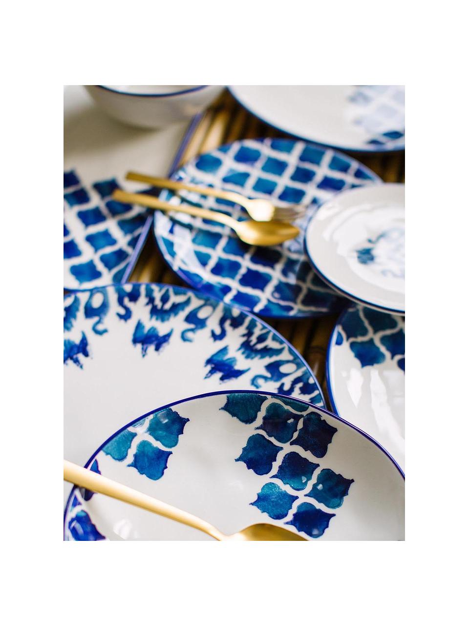 Handgemaakte ontbijtborden Ikat, 6 stuks, Keramiek, Wit, blauw, Ø 21 cm
