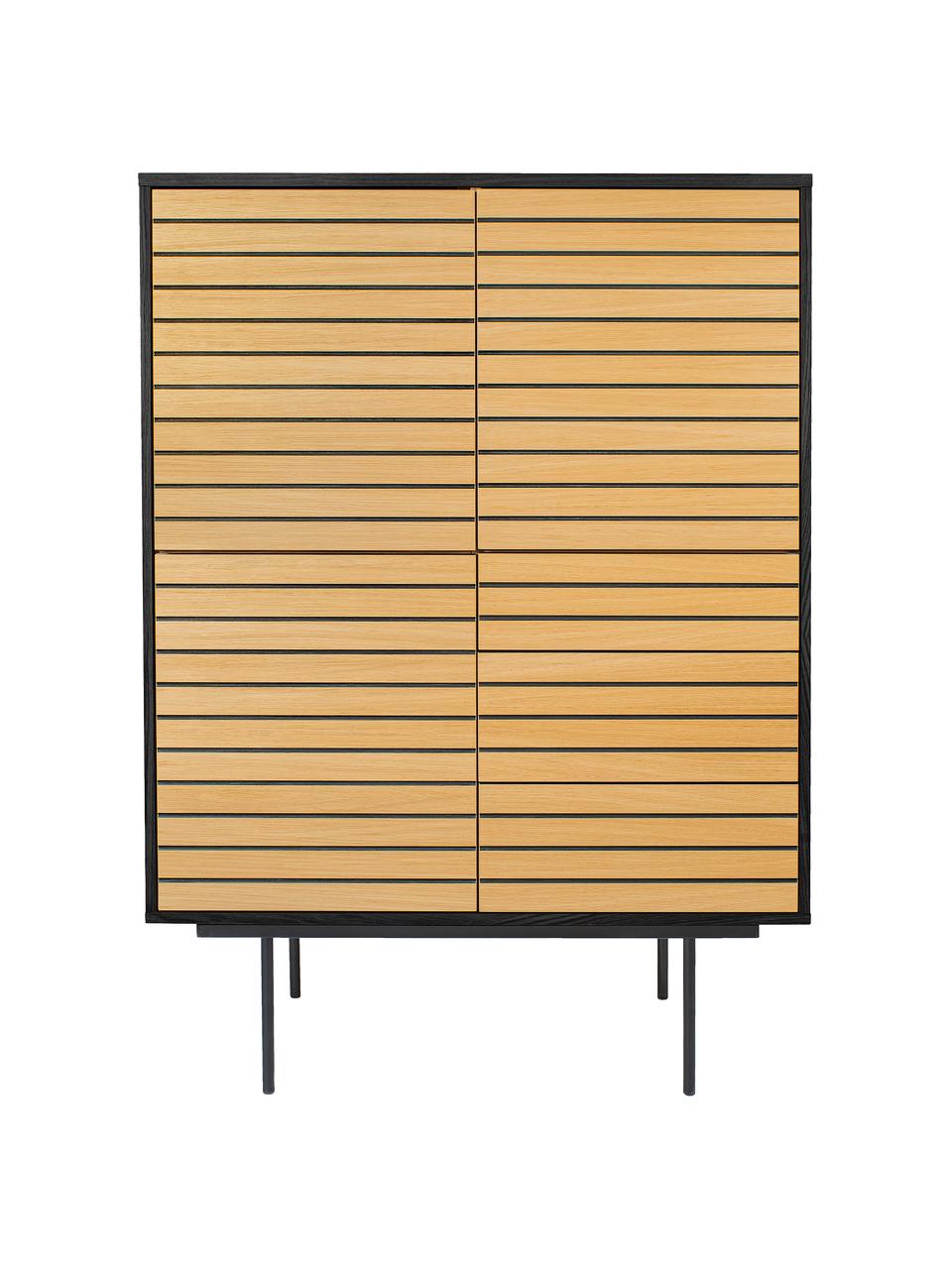 Credenza in legno di quercia Stripe, Struttura: metallo, Legno di quercia, nero, Larg. 101 x Alt. 140 cm