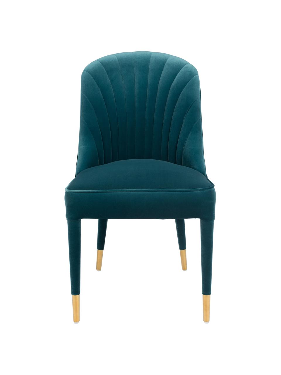 Blauer Samt-Stuhl Give Me More, Bezug: 100% Polyestersamt Der ho, Gestell: Schichtholz, Beine: Gummibaumholz, Füße: Stahl, pulverbeschichtet, Blau, Messingfarben, B 51 x T 61 cm