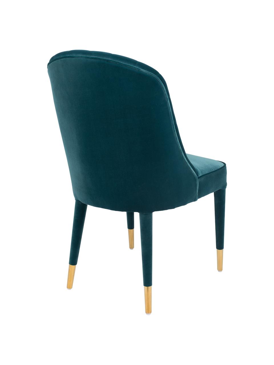Blauwe fluwelen stoel Give Me More, Bekleding: 100% polyester fluweel, Frame: multiplex, Poten: rubberhout, Poten: gepoedercoat staal, Blauw, messingkleurig, 51 x 61 cm