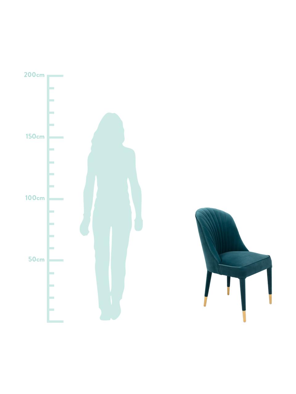 Blauwe fluwelen stoel Give Me More, Bekleding: 100% polyester fluweel, Frame: multiplex, Poten: rubberhout, Poten: gepoedercoat staal, Blauw, messingkleurig, 51 x 61 cm