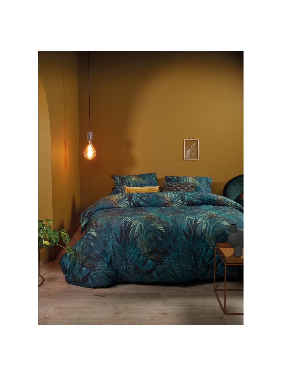 Bavlnená posteľná bielizeň s tropickou potlačou Solitude, Zelené modré tóny