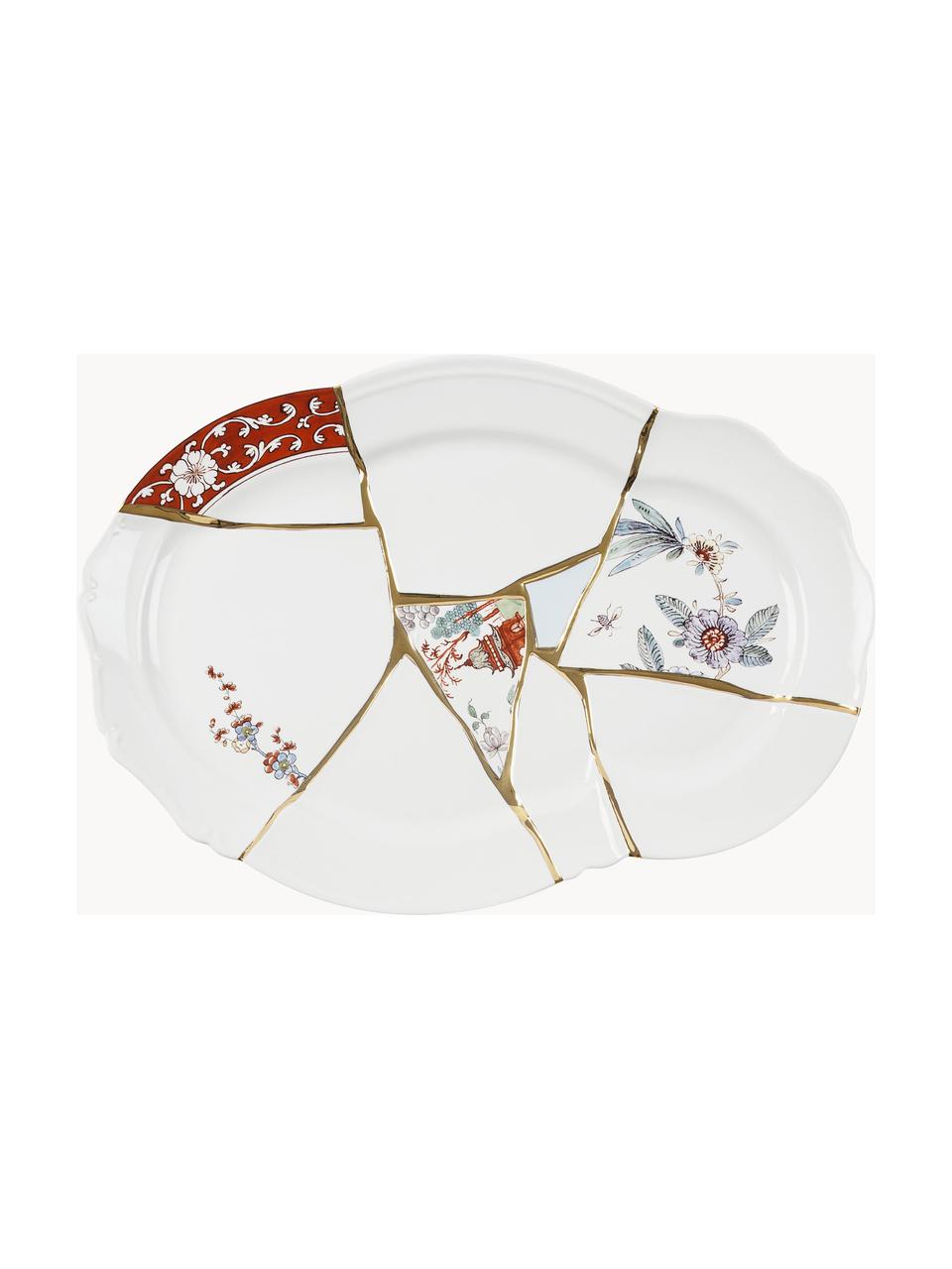 Plateau en porcelaine design Kintsugi, Blanc, larg. 42 x long. 30 cm