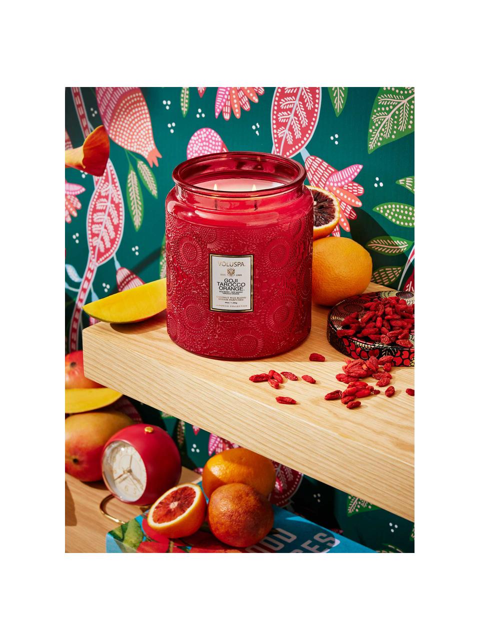 Candela profumata con due stoppini fatta a mano Japonica Collection (bacche di Goji, mango e arancia tarocco), Contenitore: vetro, Bacche di Goji, mango maturo e arancia tarocco, Larg. 13 x Alt. 16 cm