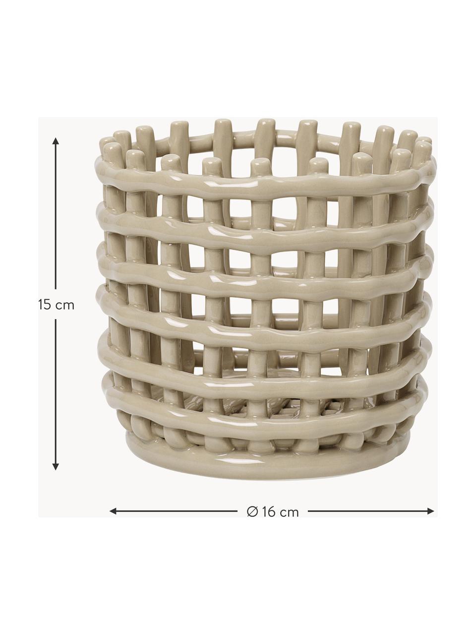 Ručně vyrobený keramický úložný košík Nalan, V 15 cm, Keramika, Světle béžová, Ø 16 cm, V 15 cm