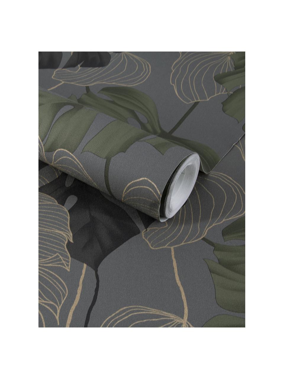 Papel pintado Paradiso, Tejido no tejido, Gris, negro, verde, marrón, An 52 x Al 1005 cm