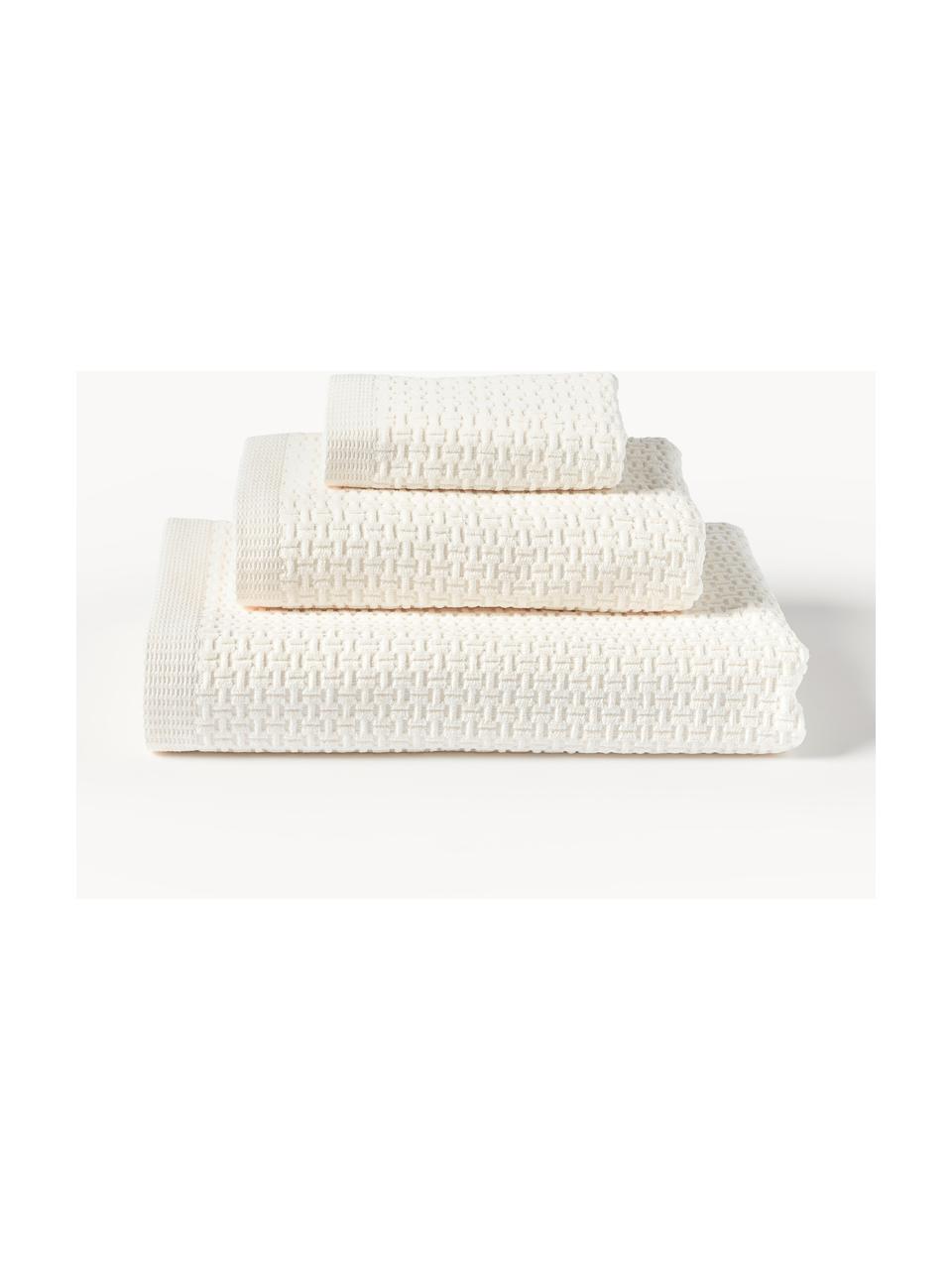 Handtuch-Set Niam, 3-tlg., 100 % Baumwolle
Mittelschwere Qualität, 500 g/m² 
 
Das in diesem Produkt verwendete Material ist schadstoffgeprüft und zertifiziert nach STANDARD 100 by OEKO-TEX®, 8135CIT, CITEVE., Cremeweiss, 3er-Set (Gästehandtuch, Handtuch & Duschtuch)