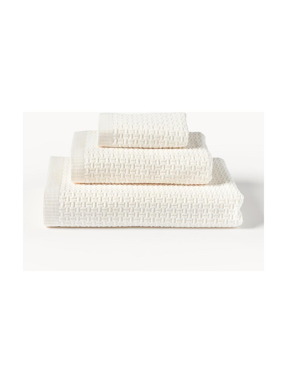 Lot de serviettes de bain Niam, 3 élém., Blanc crème, 3 éléments (1 serviette invité, 1 serviette de toilette et 1 drap de bain)