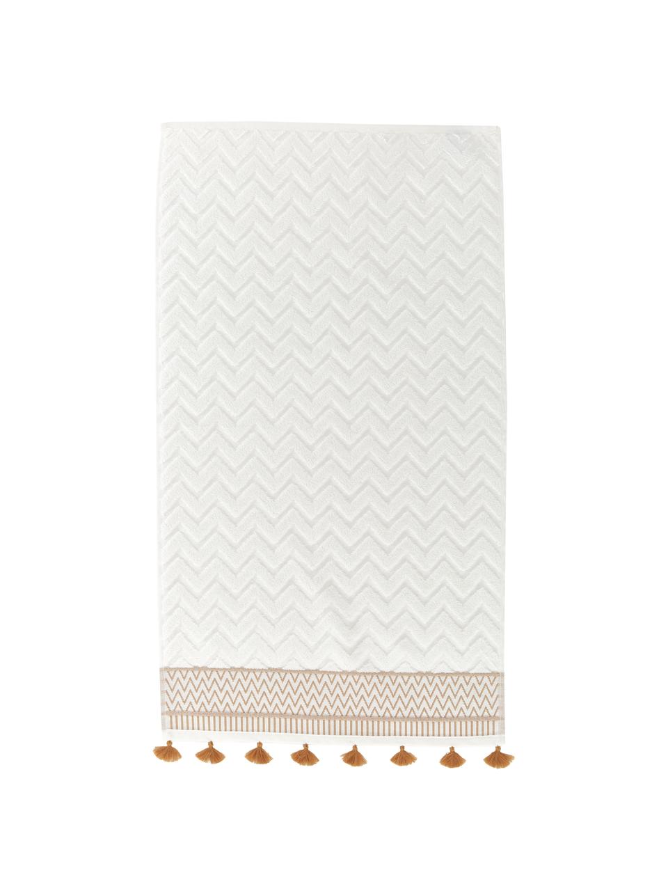 Handdoek Karma in verschillende formaten, met hoog-laag patroon, Wit, beige, Handdoek, B 50 x L 90 cm