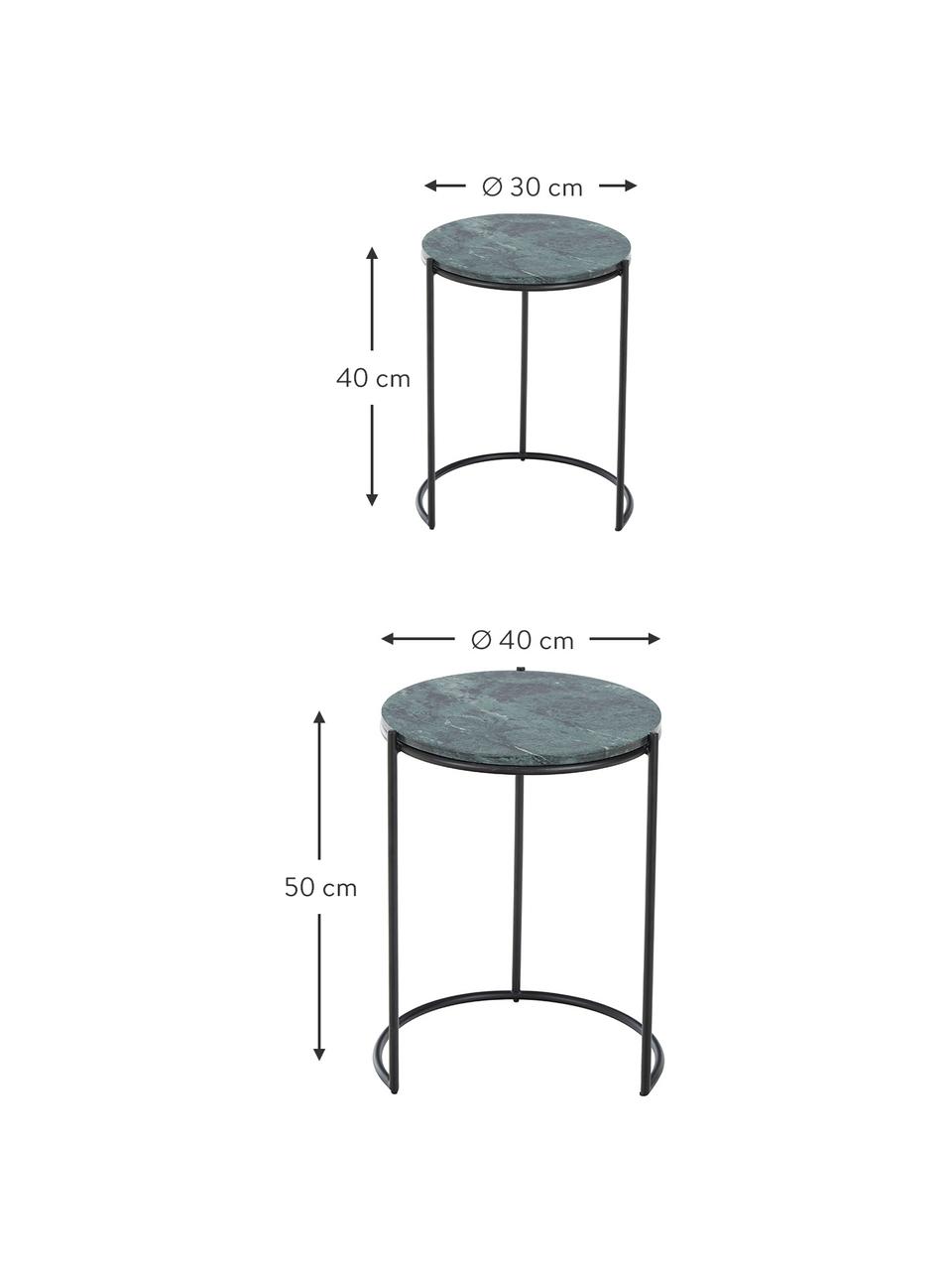 Komplet stolików pomocniczych z marmuru Ella, 2 elem., Zielony marmur, czarny, Komplet z różnymi rozmiarami