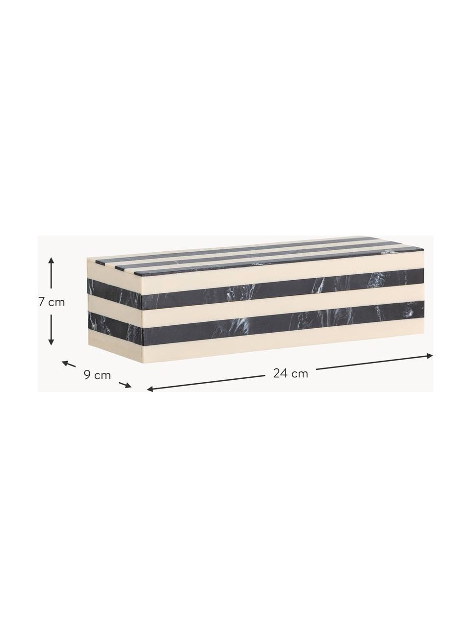Skladovací box s víkem Hira, Dřevovláknitá deska střední hustoty (MDF), umělá pryskyřice, Tlumeně bílá, černá, Š 24 cm, H 9 cm