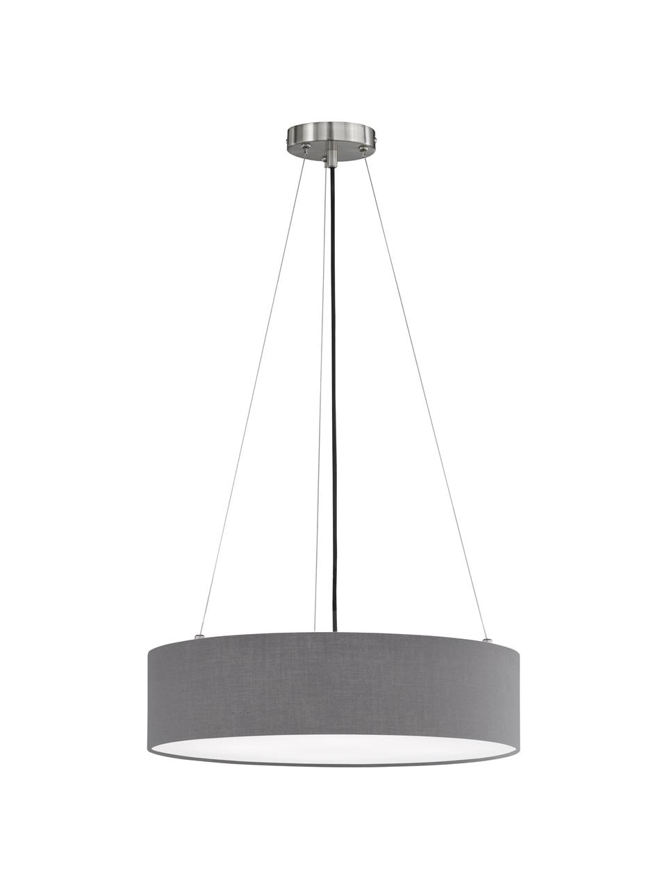 Klassieke hanglamp Pina in donkergrijs, Lampenkap: stof (sits), Diffuser: kunststof, Baldakijn: metaal, Grijs, Ø 50 x H 13 cm