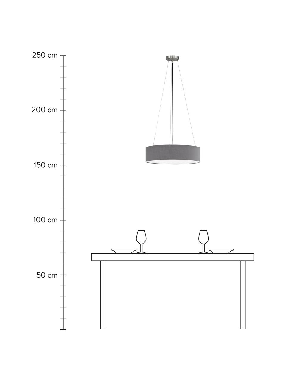 Klassieke hanglamp Pina in donkergrijs, Lampenkap: stof (sits), Diffuser: kunststof, Baldakijn: metaal, Grijs, Ø 50 x H 13 cm