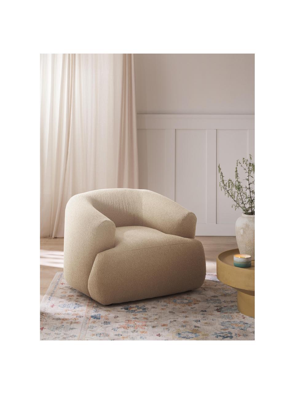 Bouclé fauteuil Sofia, Bekleding: bouclé (100% polyester) M, Frame: sparrenhout, spaanplaat, , Poten: kunststof Dit product is , Bouclé lichtbeige, B 90 x D 97 cm