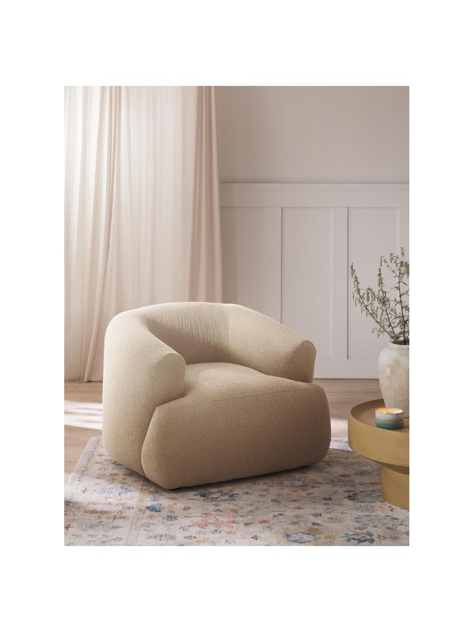 Fotel bouclé Sofia, Tapicerka: bouclé (100% poliester) D, Stelaż: drewno świerkowe z certyf, Nogi: tworzywo sztuczne, Kremowobiały bouclé, S 97 x G 84 cm