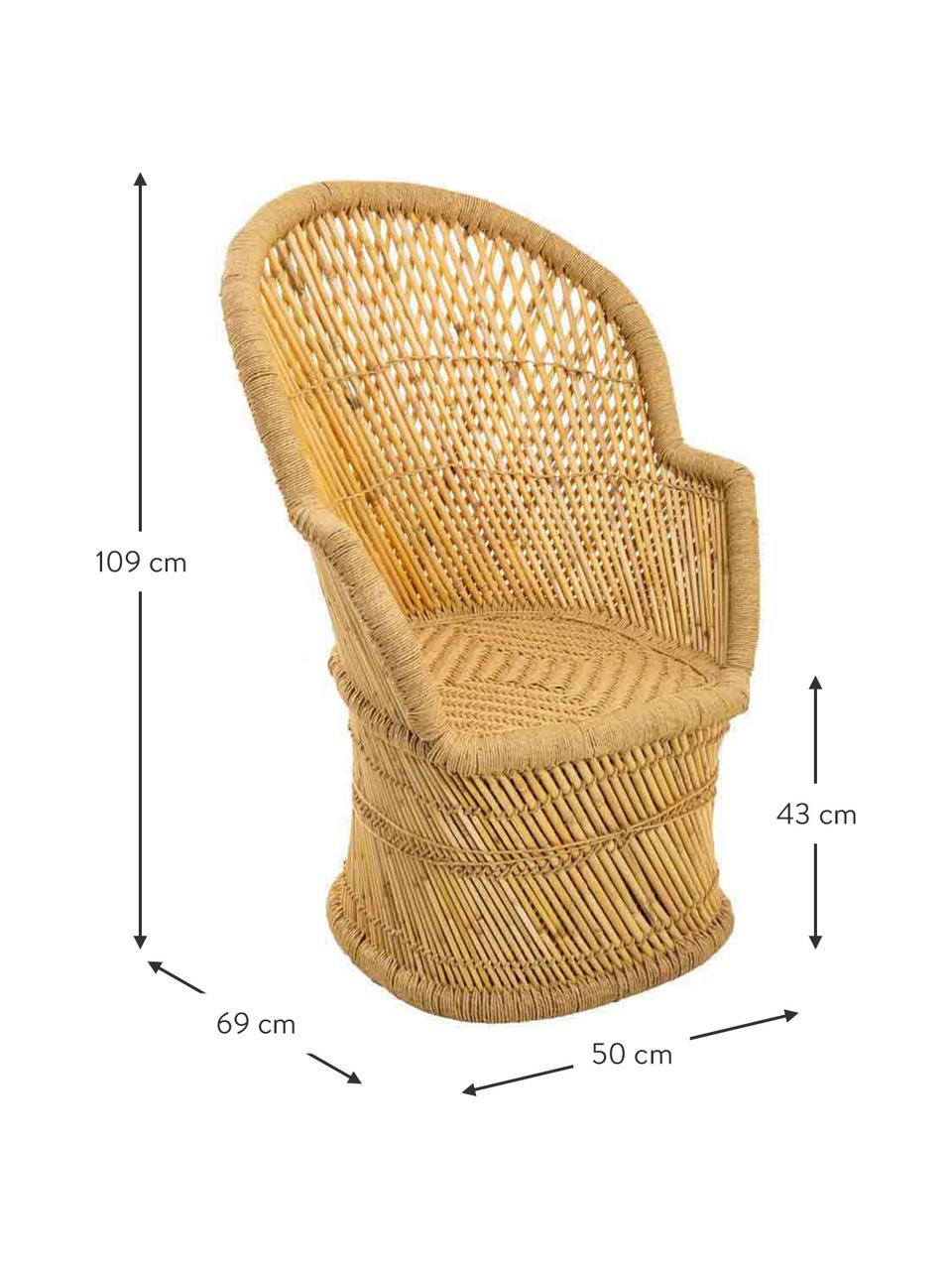 Zewnętrzny fotel wypoczynkowy z drewna bambusowego Ariadna, Drewno bambusowe, lina, Drewno bambusowe, S 50 x G 69 cm