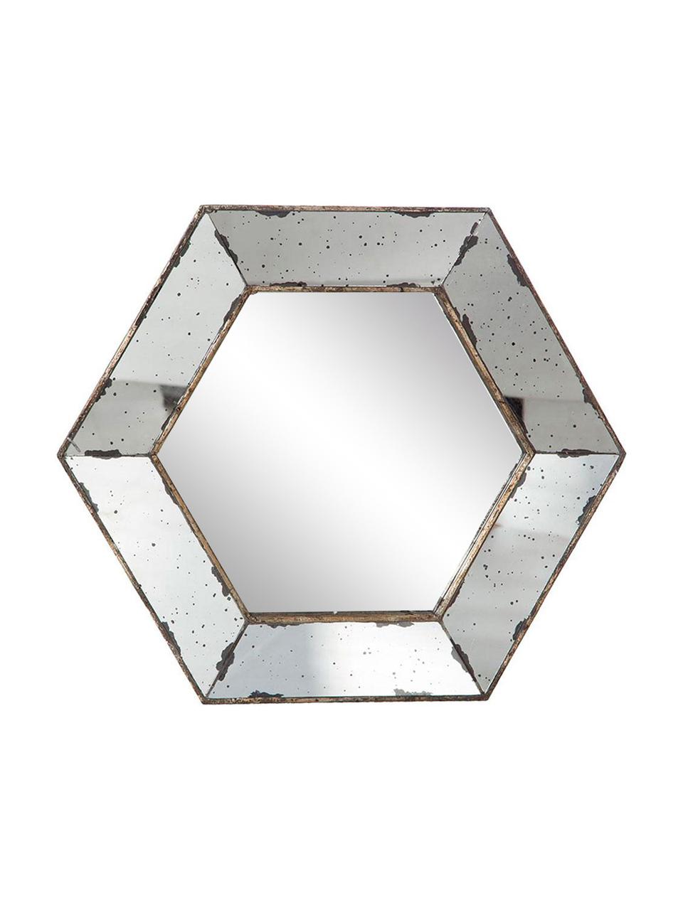 Espejo de pared de metal Hexagonal, Espejo: cristal, Blanco, latón, An 53 x Al 53 cm