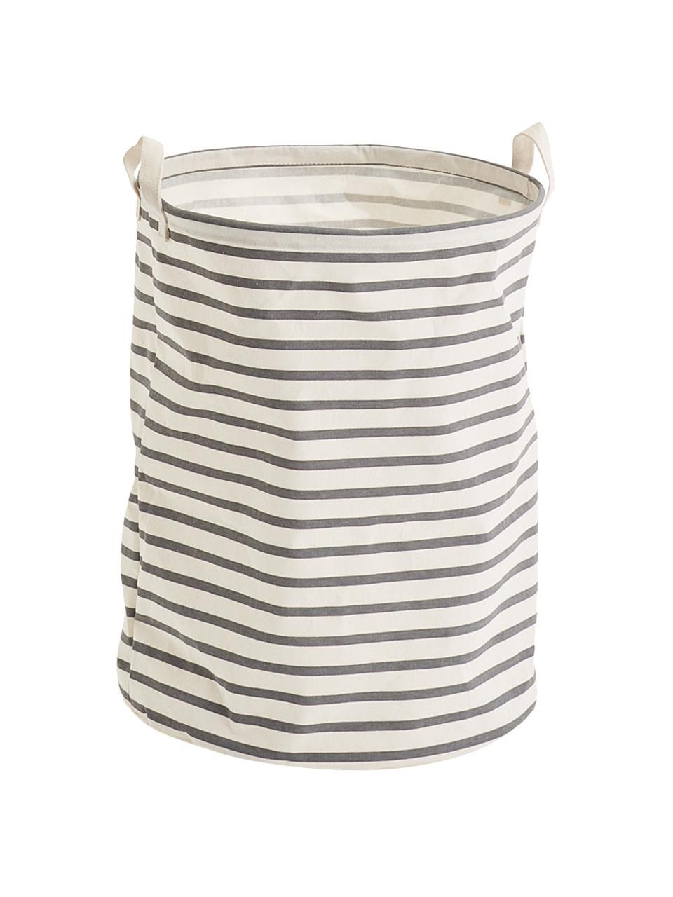 Cesta de lavandería Stripes, Tejido canvas, Gris, blanco crema, Ø 38 x Al 48 cm