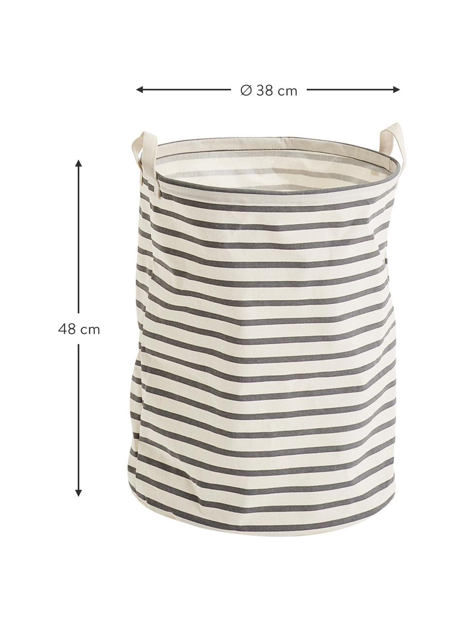 Cesta de lavandería Stripes, Tejido canvas, Gris, blanco crema, Ø 38 x Al 48 cm