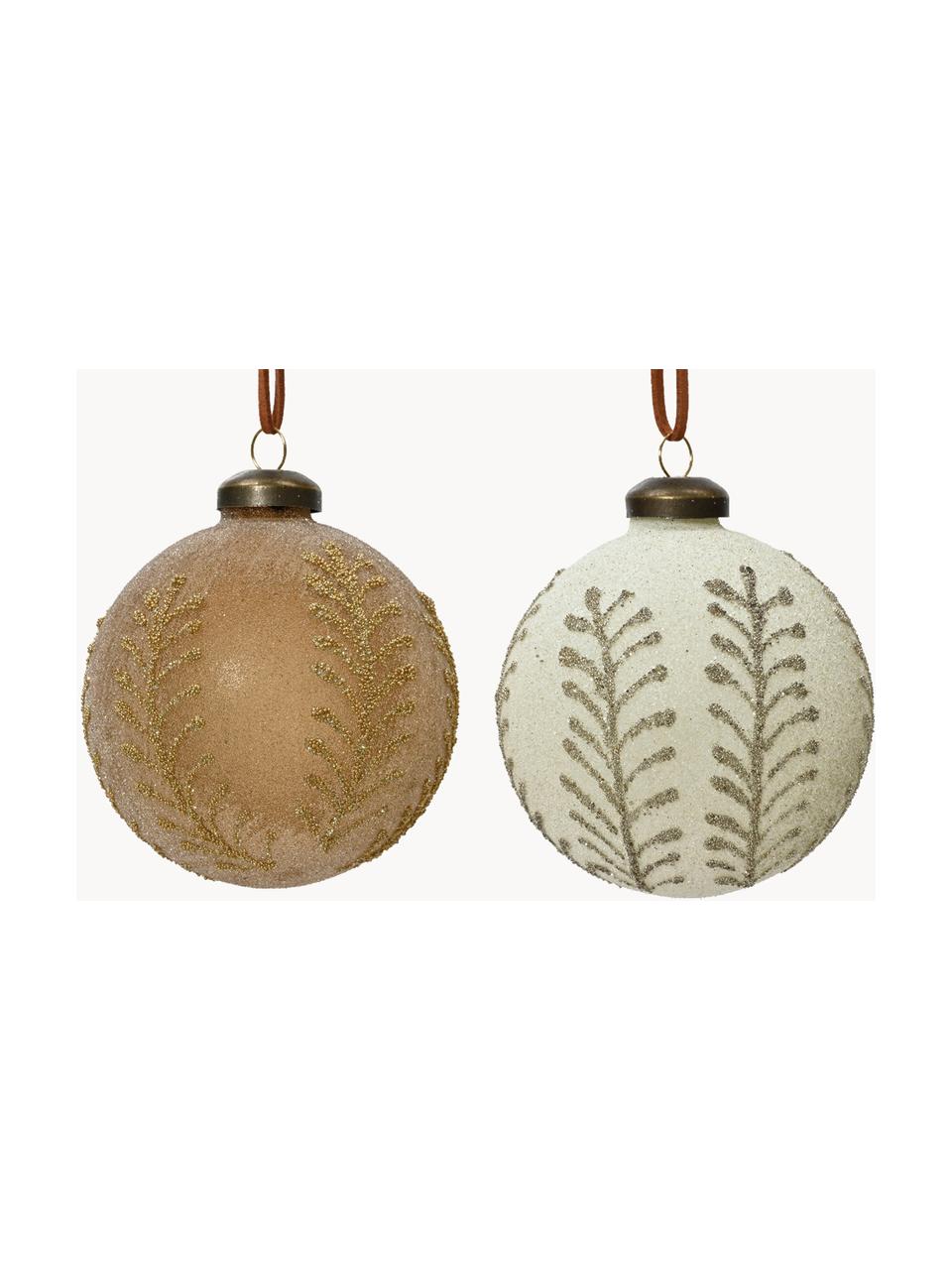 Boules de Noël avec finition sable Slime, 6 élém., Verre, Doré, blanc, Ø 8 cm