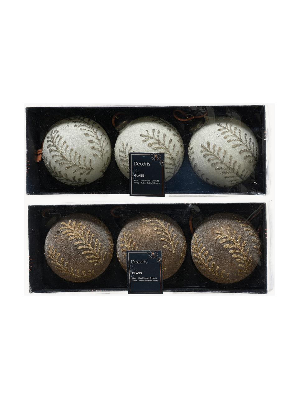 Boules de Noël avec finition sable Slime, 6 élém., Verre, Doré, blanc, Ø 8 cm