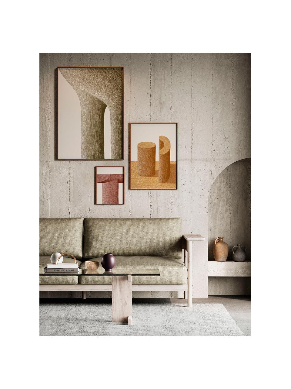 Poster Artwall no. 05 mit Rahmen, 3er-Set, Rahmen: Kiefernholz, Front: Plexiglas, Beige- und Brauntöne, Set mit verschiedenen Größen