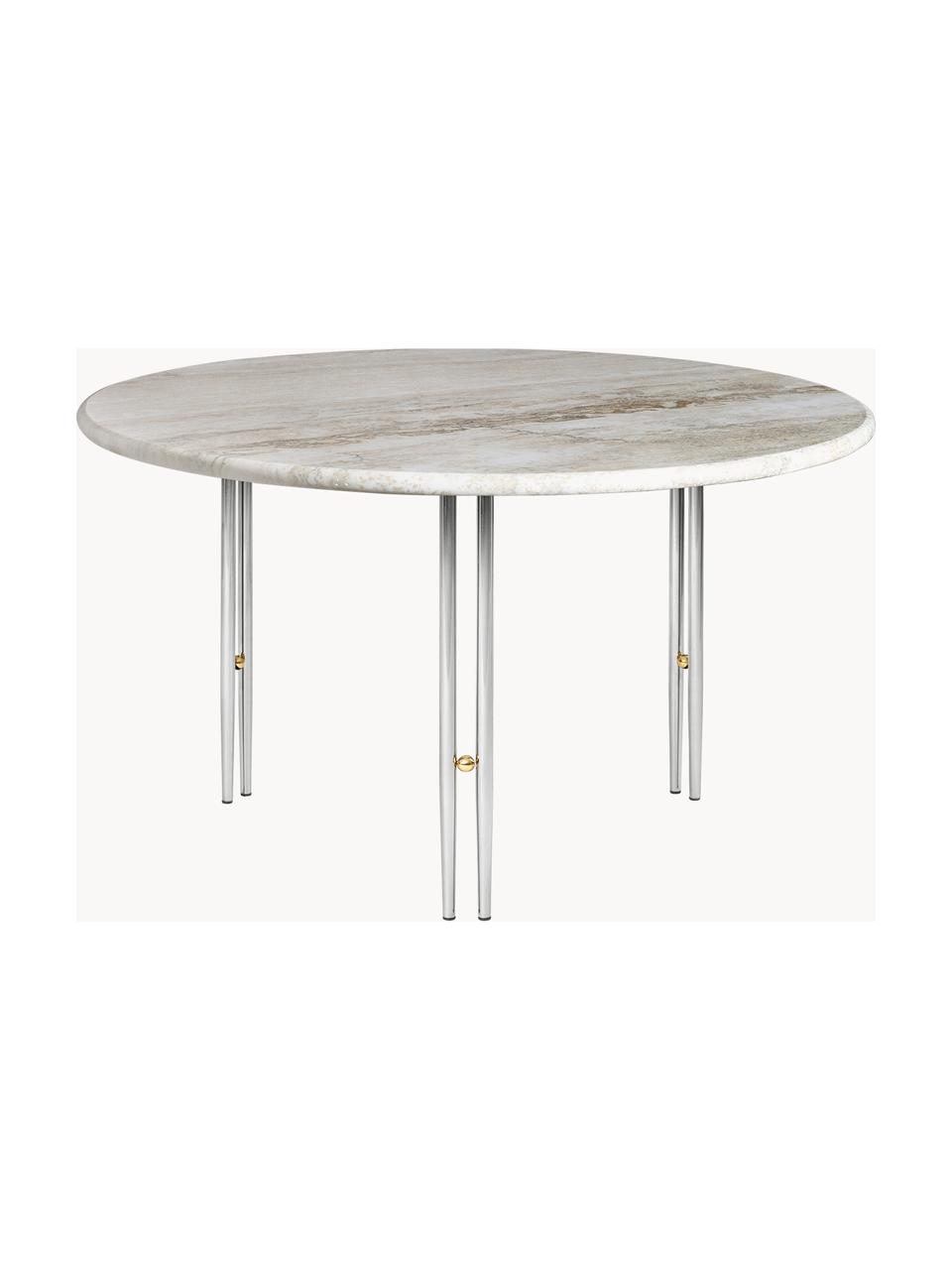 Kulatý mramorový konferenční stolek IOI, Ø 70 cm, Béžová mramorovaná, stříbrná, Ø 70 cm