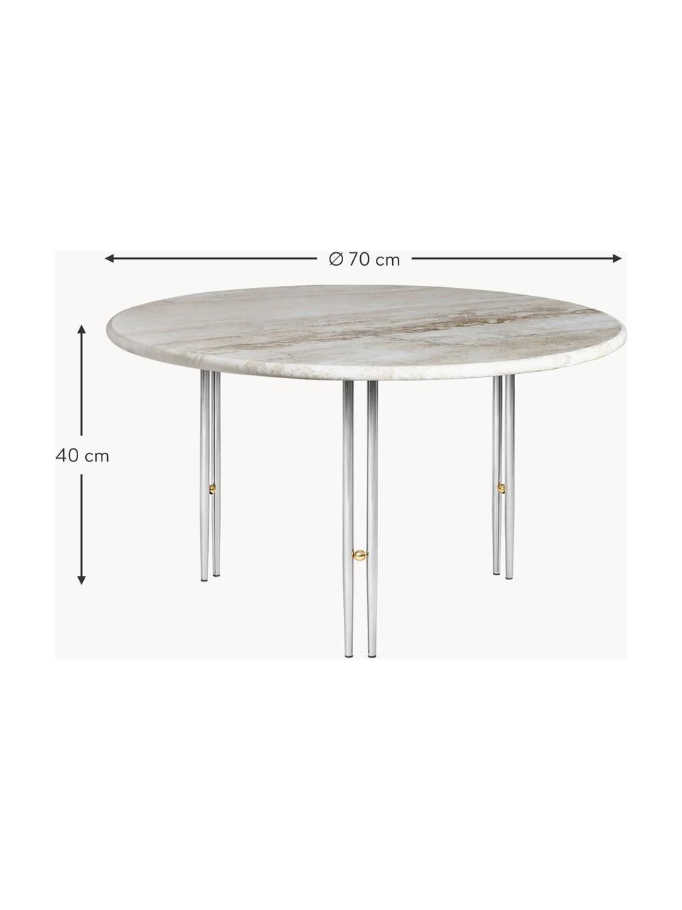 Runder Marmor-Couchtisch IOI, Ø 70 cm, Tischplatte: Marmor, Gestell: Stahl, lackiert, Dekor: Messing, Beige marmoriert, Silberfarben, Ø 70 cm