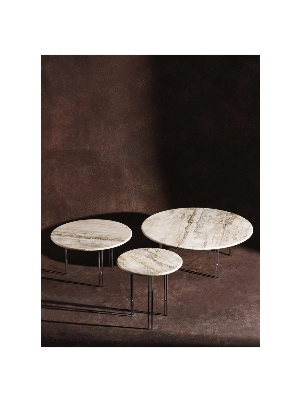 Okrągły stolik kawowy z marmuru IOI, Ø 70 cm, Blat: marmur, Stelaż: stal lakierowana, Beżowy marmurowy, odcienie srebrnego, Ø 70 cm