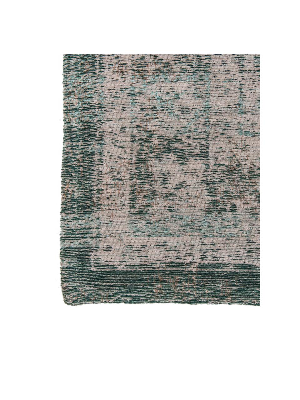 Tapis vintage chenille Medaillon, Vert, rose