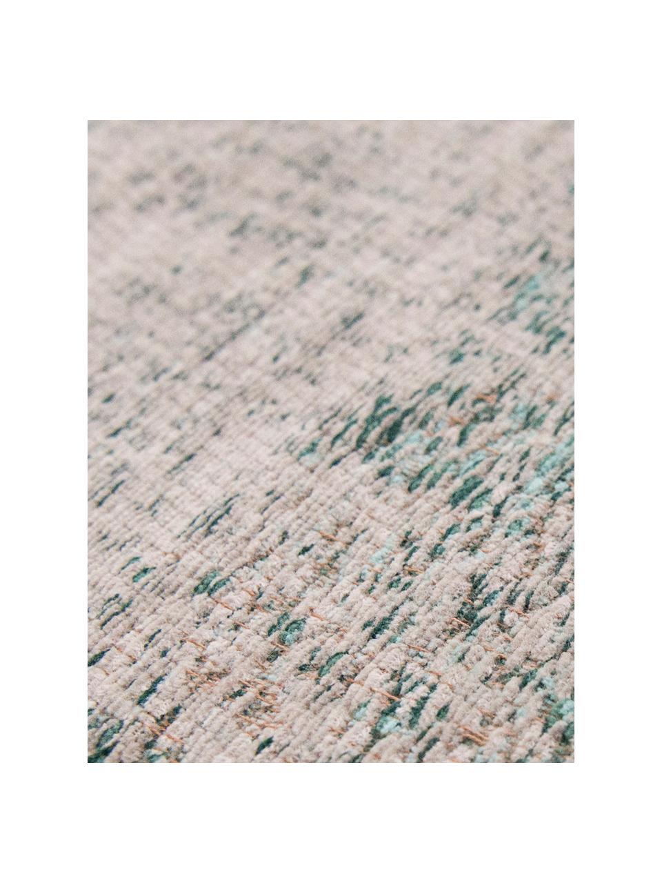 Tapis vintage chenille Medaillon, Vert, rose