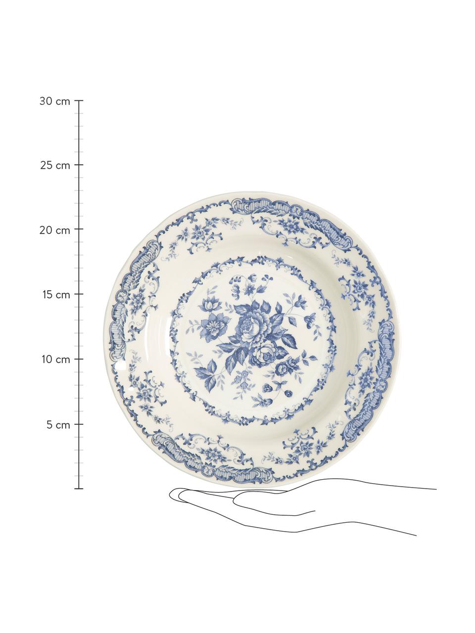 Hluboký talíř s květinovým vzorem Rose, 2 ks, Keramika, Bílá, modrá, Ø 23 cm, V 4 cm
