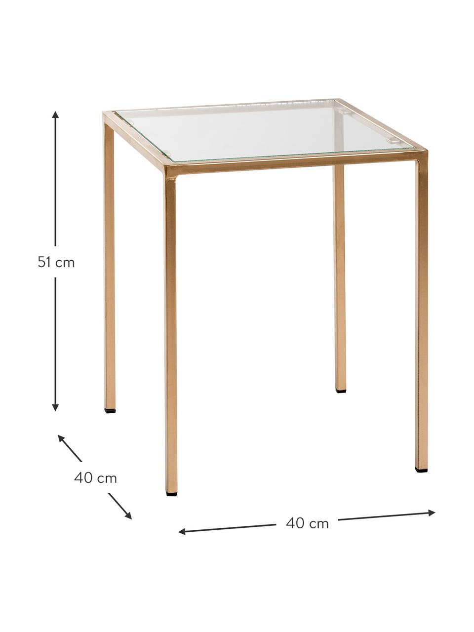 Stolik pomocniczy ze szkła Lennard, Blat: szkło hartowane, Stelaż: metal powlekany, Odcienie mosiądzu, S 40 x G 40 cm