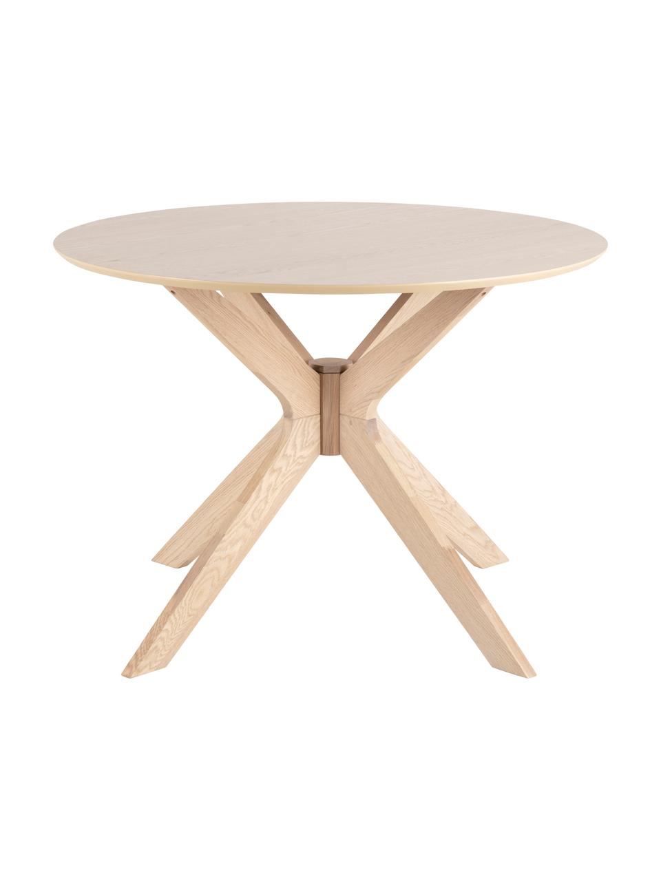 Mesa de comedor redonda Duncan, Tablero: fibras de densidad media , Patas: madera de roble macizo, Roble, Ø 105 x Al 75 cm