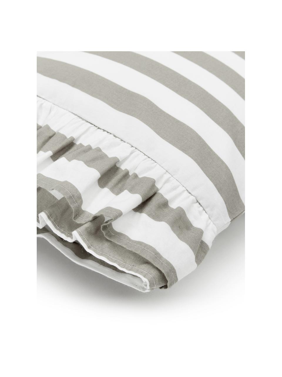 Gestreifte Kopfkissenbezüge Averni aus gewaschener Baumwolle mit Rüschen, 2 Stück, Webart: Perkal Fadendichte 200 TC, Grau, Weiß, B 40 x L 80 cm