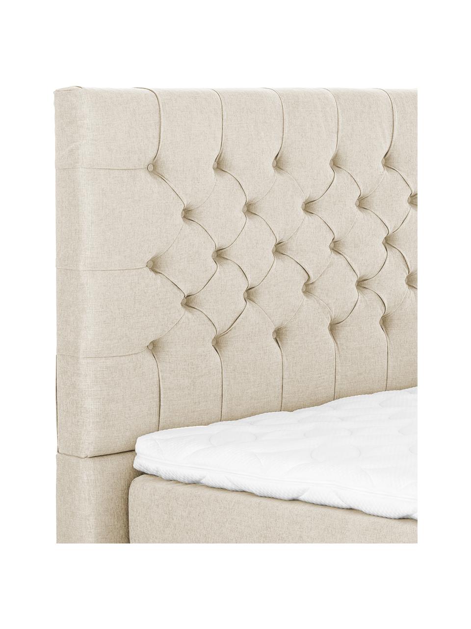 Premium Boxspringbett Phoebe, Matratze: 7-Zonen-Taschenfederkern , Füße: Massives Buchenholz, lack, Beige, 140 x 200 cm