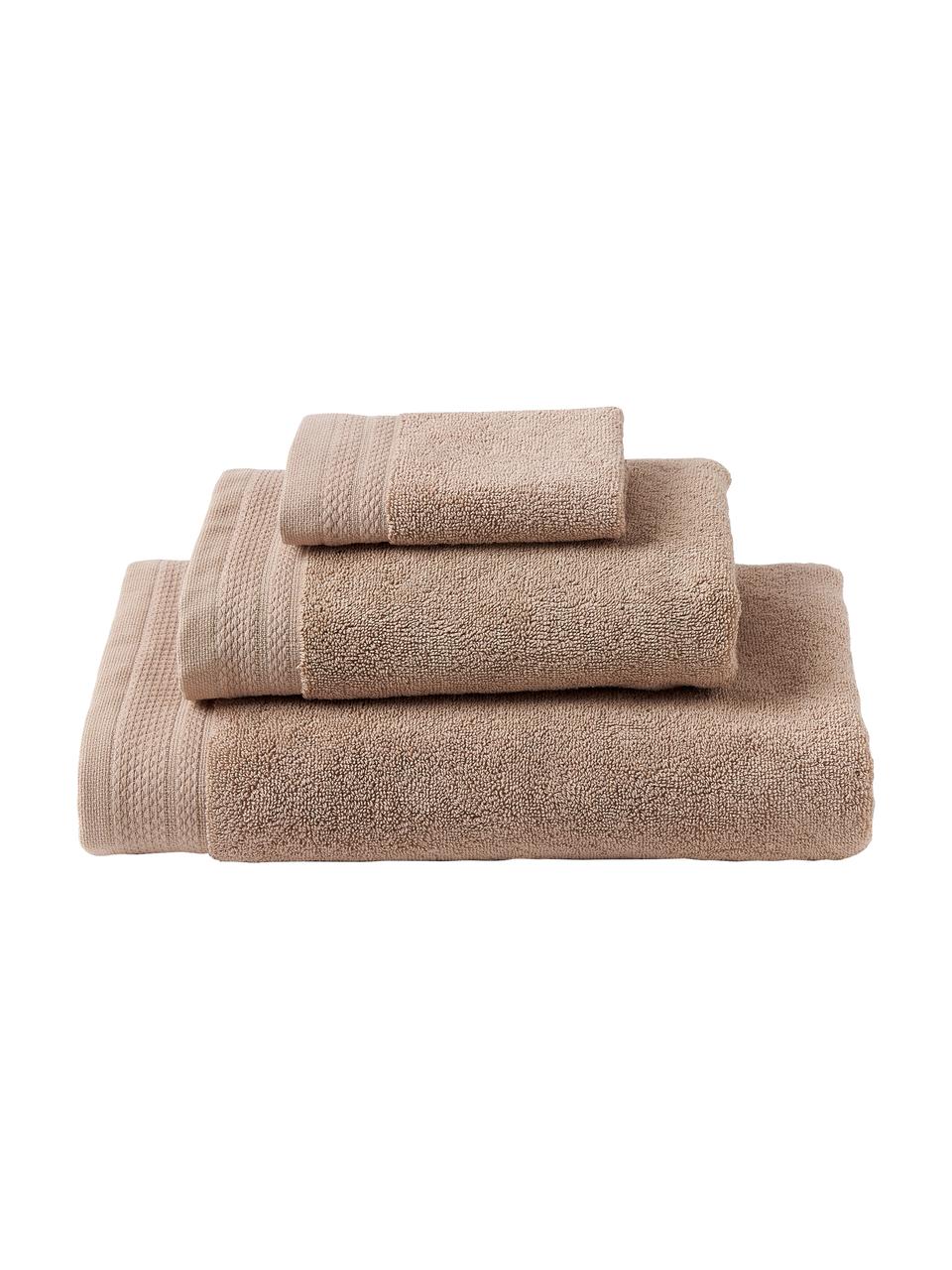 Handtuch-Set Premium aus Bio-Baumwolle, 3-tlg., 100 % Bio-Baumwolle, GOTS-zertifiziert (von GCL International, GCL-300517)
 Schwere Qualität, 600 g/m², Beige, Set mit verschiedenen Größen