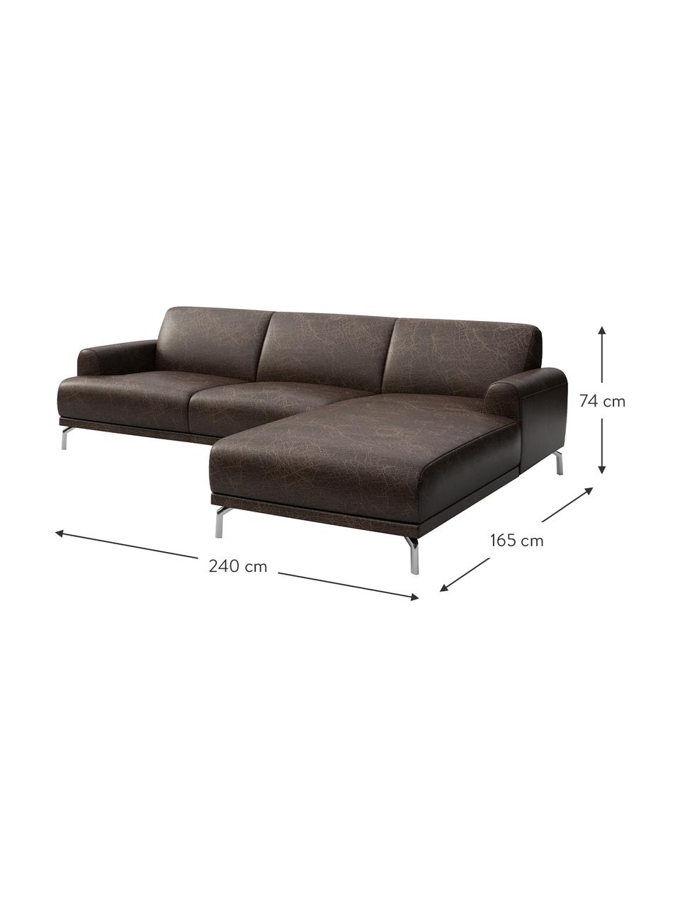 Sofa narożna ze skóry Puzo, Tapicerka: 100% skóra, Nogi: metal lakierowany, Ciemny brązowy z wykończeniem vintage, S 240 x G 165 cm