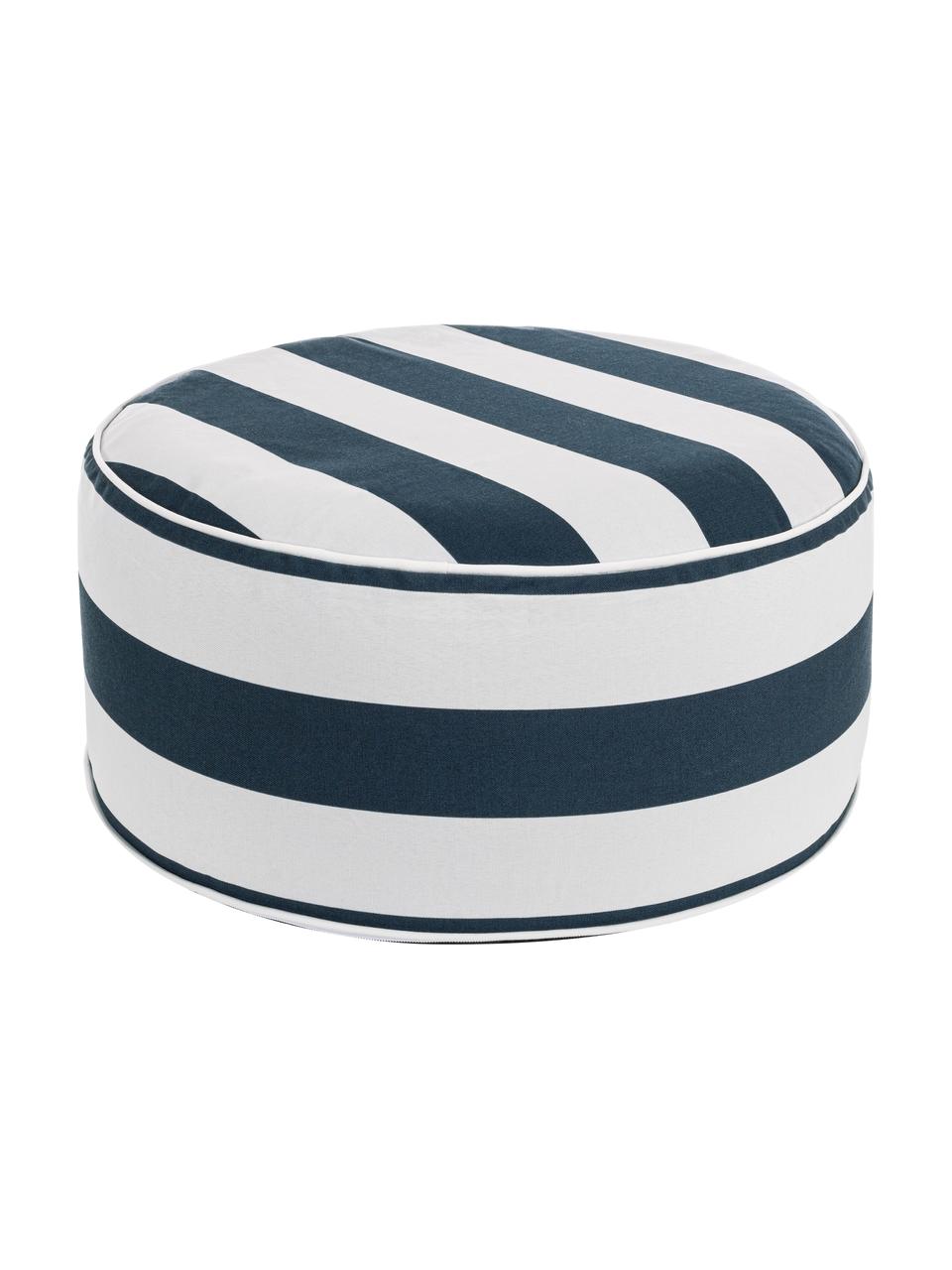 Opblaasbare buitenpoef Stripes in wit/blauw, Bekleding: 100% polyester stof (200 , Wit, blauw, Ø 53 x H 23 cm
